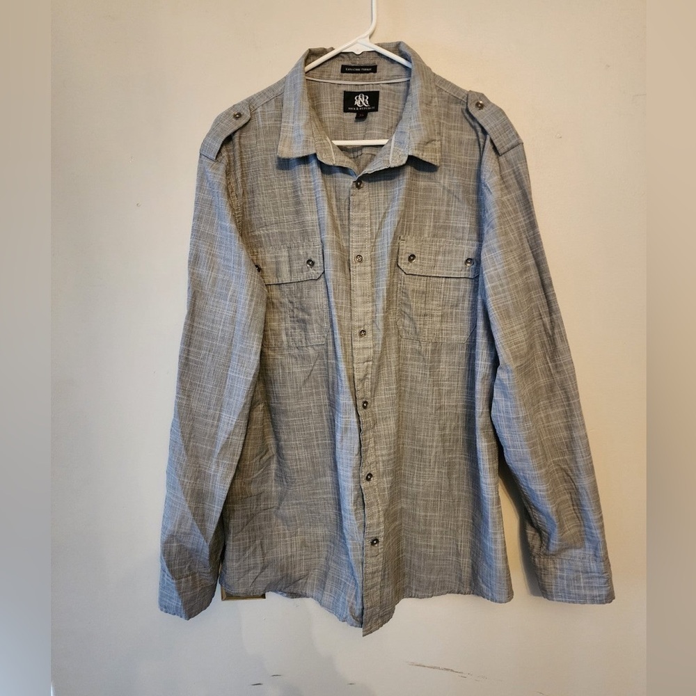 Rock & Republic Shirt Mens Extra Large Gray Striped Button Up Long Sleeve